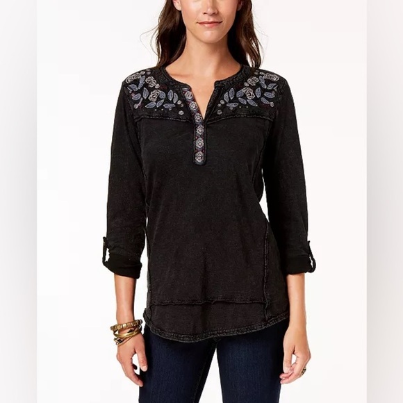 Style & Co Black Embellished Tunic with 3/4 Sleeves Size M - Picture 1 of 9